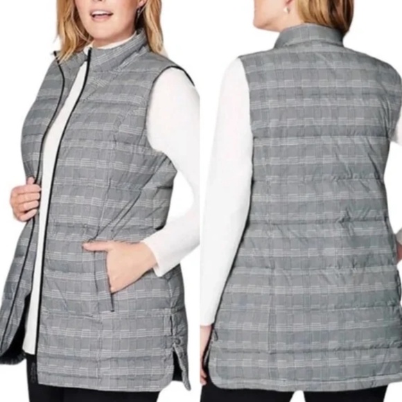 J JILL Plaid Down Puffer Vest SZ Large Petite - Picture 1 of 6